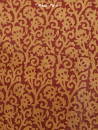 Brown Maroon Black Bagh Hand Block Printed Maheswari Silk Saree - S031703824