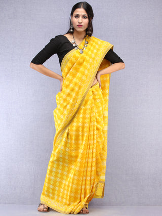 Yellow Hand Block Printed Chanderi Saree With Geecha Border - S031704511