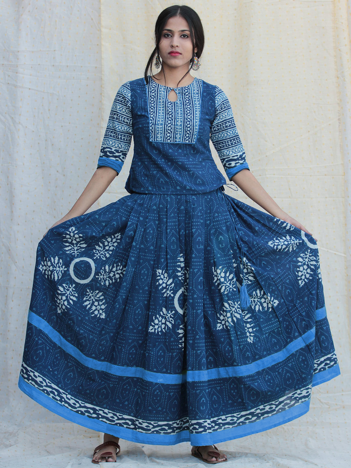 Naaz Rukshaar - Hand Block Printed Long Top And Skirt Dress - DS79F002