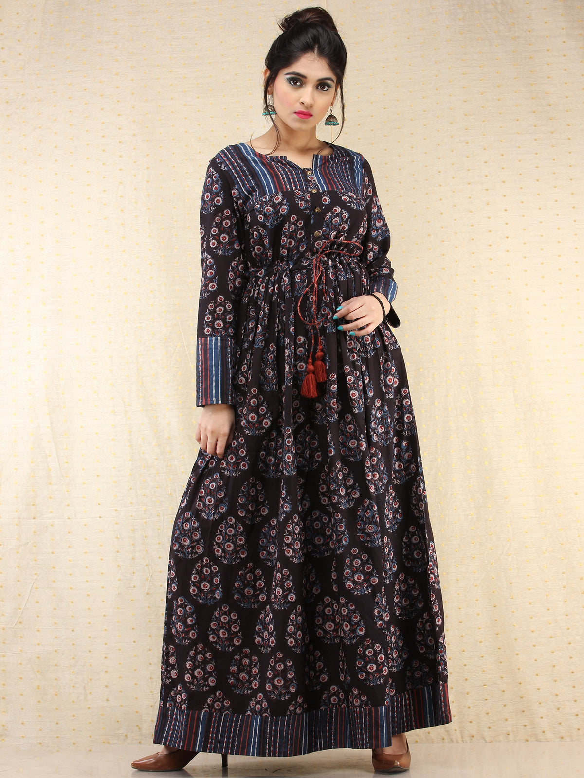 Tamanna - Hand Block Printed Long Cotton Dress - D389F1837