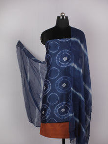 Indigo Ivory Brick Red Hand Shibori Dyed Chanderi Kurta & Chiffon Dupatta With Cotton Salwar Fabric Set of 3- S1628220
