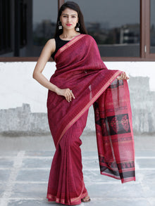 Pink Black Bagh Hand Block Printed Maheswari Silk Saree With Resham Border - S031703833