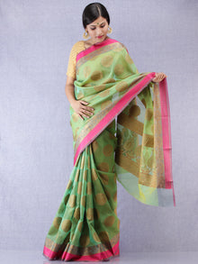 Banarasee Super Net Saree With Zari Work - Green Copper Pink - S031704314