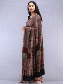 Kashish Beige Black Ajrakh Hand Block Printed Modal Silk Saree - S031704450