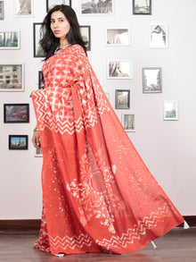 Red Ivory Hand Block Printed Cotton Mul Saree With Tassels - S031703022