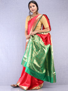 Banarasee Art Silk Saree With Zari Work - Red Green Gold- S031704362