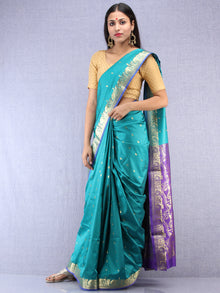 Banarasee Art Silk Saree With Zari Work - Green Purple & Gold - S031704407