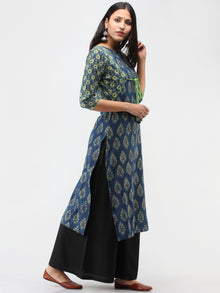 Indigo Green Ajrakh Hand Block Printed Cotton Kurta  - K211F1516