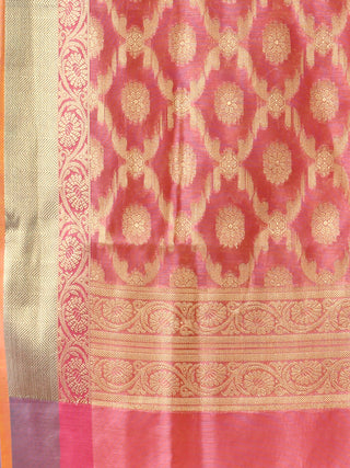 Banarasi Chanderi Dupatta With Resham Work - Pink & Gold - D04170797