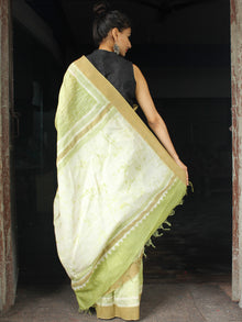 Light Green Ivory Chanderi Silk Hand Block Printed Saree With Geecha Border - S031704006