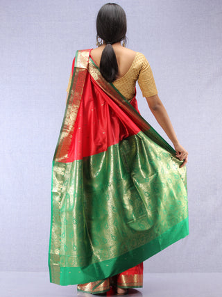 Banarasee Art Silk Saree With Zari Work - Red Green Gold- S031704362