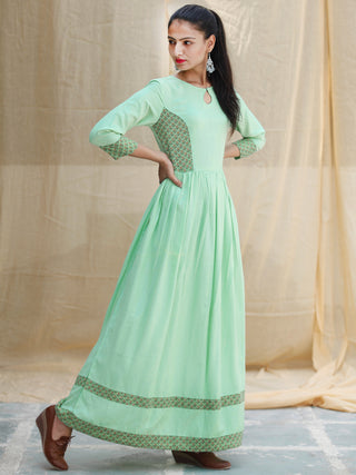 Pastel Purpose - Hand Block Printed Long Cotton Dress - D347FXXXX