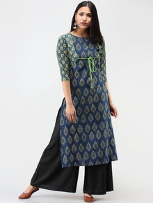 Indigo Green Ajrakh Hand Block Printed Cotton Kurta  - K211F1516