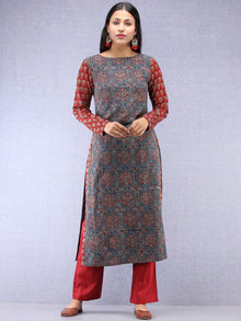 Indigo Red Ajrakh Hand Block Printed Straight Kurta  - K73BPA143