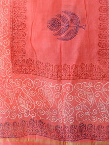 Orange Ivory Blue Chanderi Hand Block Printed Dupatta - D04170542