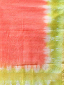 Kota Doria Tie & Die Dupatta  With Zari Border - Coral & Green - D04170899