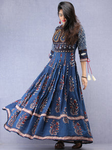 Naaz Tirana - Hand Block Mughal Printed Long Cotton Embroidered Dress - DS104F001