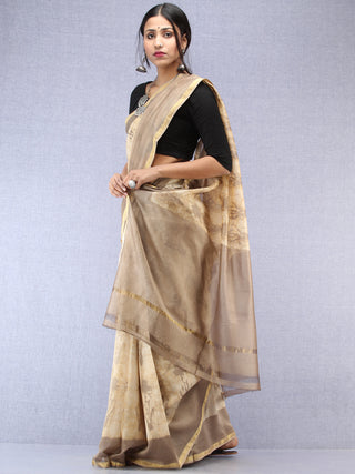 Kashish Ivory Hand Block Printed Maheshwari Silk Saree With Zari Border - S031704486
