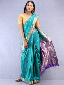 Banarasee Art Silk Saree With Zari Work - Green Purple & Gold - S031704407