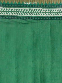 Green White Chanderi Silk Hand Block Printed Saree With Geecha Border - S031703987