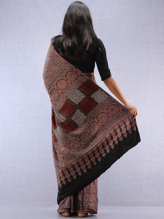 Kashish Beige Black Ajrakh Hand Block Printed Modal Silk Saree - S031704450