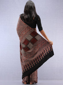 Kashish Beige Black Ajrakh Hand Block Printed Modal Silk Saree - S031704450