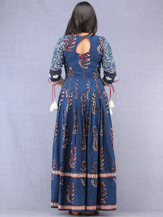 Naaz Tirana - Hand Block Mughal Printed Long Cotton Embroidered Dress - DS104F001