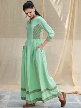 Pastel Purpose - Hand Block Printed Long Cotton Dress - D347FXXXX