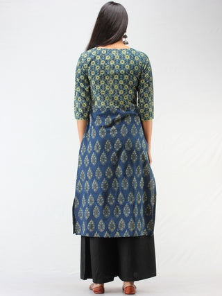 Indigo Green Ajrakh Hand Block Printed Cotton Kurta  - K211F1516