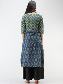 Indigo Green Ajrakh Hand Block Printed Cotton Kurta  - K211F1516