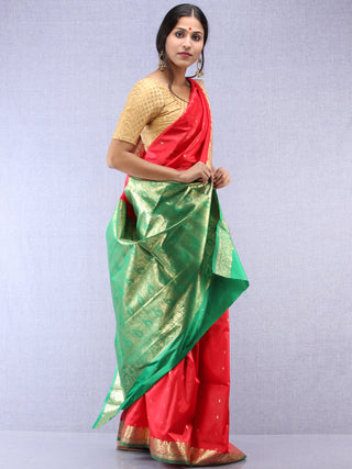Banarasee Art Silk Saree With Zari Work - Red Green Gold- S031704362