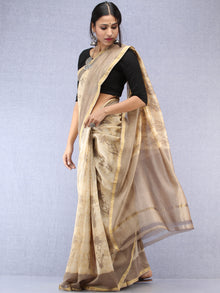 Kashish Ivory Hand Block Printed Maheshwari Silk Saree With Zari Border - S031704486