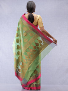 Banarasee Super Net Saree With Zari Work - Green Copper Pink - S031704314
