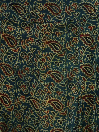 Green Yellow Maroon Ajrakh Hand Block Printed Semi Elasticated Waist Pleated Cotton Palazzo - P11F1690