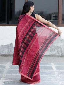 Pink Black Bagh Hand Block Printed Maheswari Silk Saree With Resham Border - S031703833