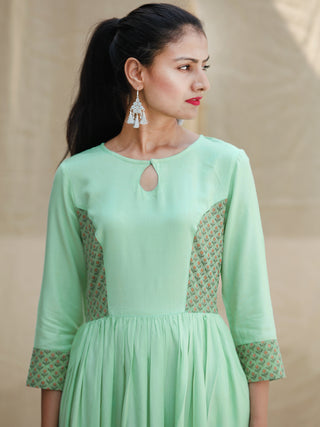 Pastel Purpose - Hand Block Printed Long Cotton Dress - D347FXXXX