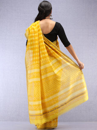 Yellow Hand Block Printed Chanderi Saree With Geecha Border - S031704511