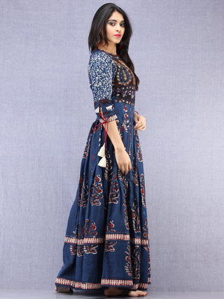 Naaz Tirana - Hand Block Mughal Printed Long Cotton Embroidered Dress - DS104F001