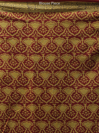 Olive Green Maroon Black Bagh Printed Maheshwari Cotton Saree - S031704173
