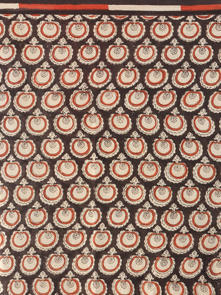 Black Beige Rust Hand Block Printed  Cotton Mul Saree - s031704545