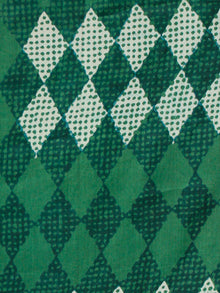 Green White Chanderi Silk Hand Block Printed Saree With Geecha Border - S031703987