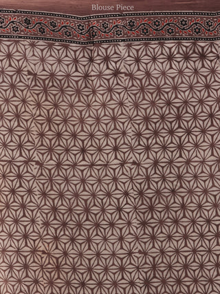 Kashish Beige Black Ajrakh Hand Block Printed Modal Silk Saree - S031704450
