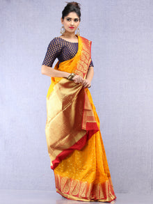 Banarasee Semi Silk Saree With Zari Work - Yellow Red Gold  - S031704387