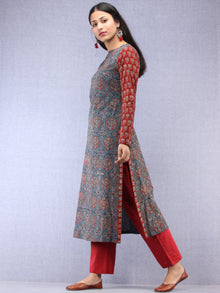 Indigo Red Ajrakh Hand Block Printed Straight Kurta  - K73BPA143