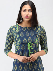 Indigo Green Ajrakh Hand Block Printed Cotton Kurta  - K211F1516