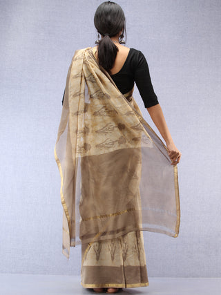 Kashish Ivory Hand Block Printed Maheshwari Silk Saree With Zari Border - S031704486