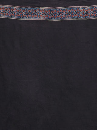 Indigo Charcoal Black Red Ajrakh Hand Block Printed Modal Silk Saree - S031704122