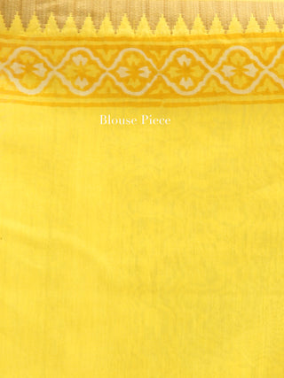 Yellow Hand Block Printed Chanderi Saree With Geecha Border - S031704511