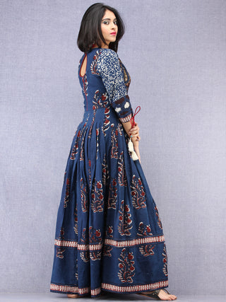 Naaz Tirana - Hand Block Mughal Printed Long Cotton Embroidered Dress - DS104F001