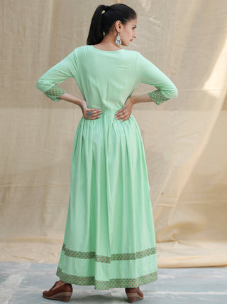 Pastel Purpose - Hand Block Printed Long Cotton Dress - D347FXXXX